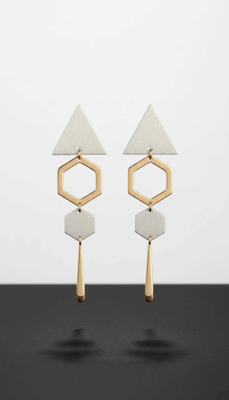 Geometric soft gold and silver drop earrings